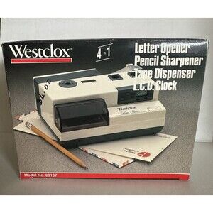 Vintage Westclox 4 in 1 Letter Opener Pencil Sharpener Tape Dispenser LCD Clock